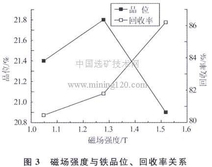 磁場強(qiáng)度與鐵品位、回收率關(guān)系